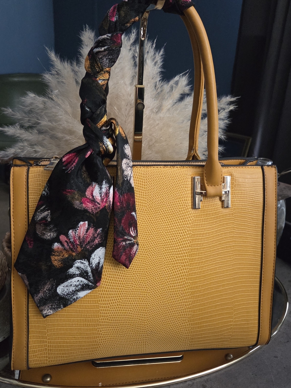 Mustard Satchel Handbag w/ Men’s Tie Weave ▪︎ Handle Accent ▪︎ Unbranded